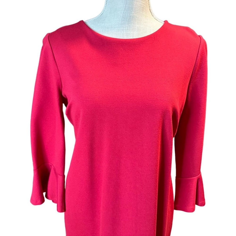 Chico’s Red Dress Bell Flare 3/4 Sleeves Midi Women Valentine Round Neck Holiday - Picture 3 of 11
